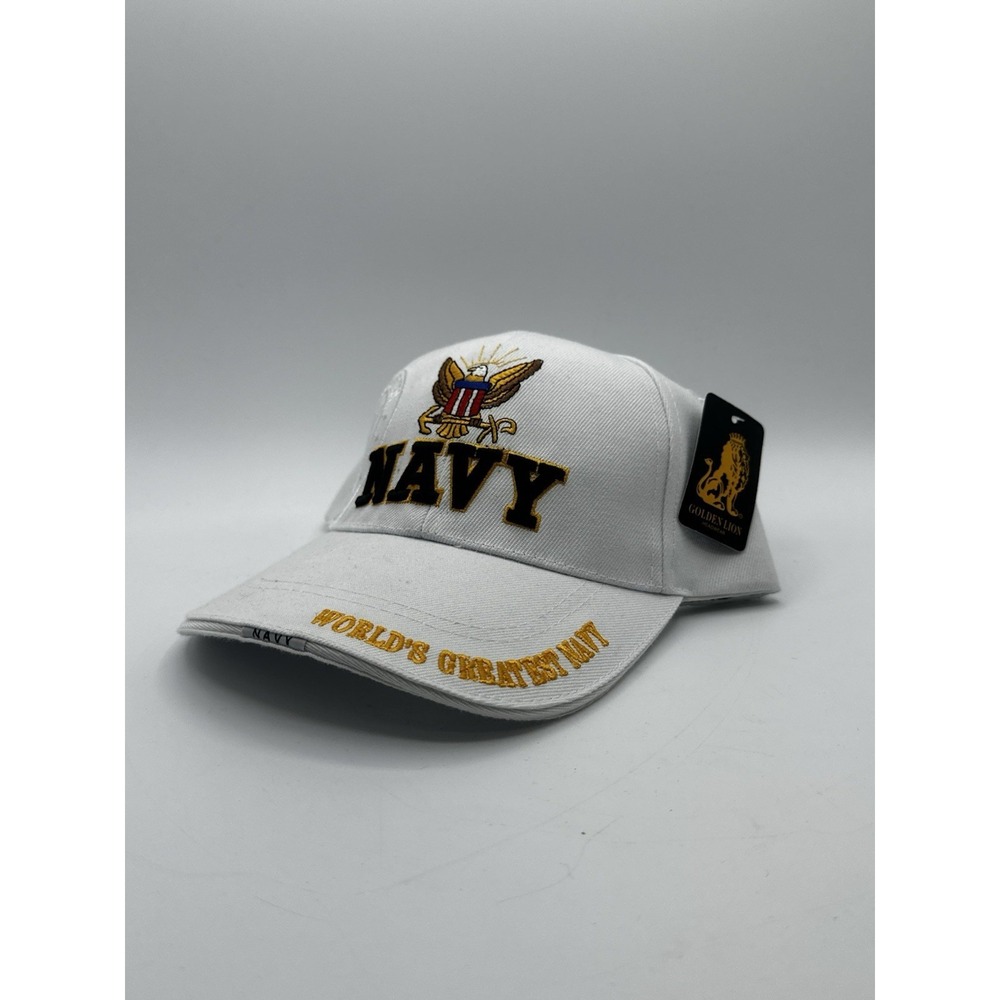 Navy World's Greatest Navy Hat White Embroidered Military Veteran Cap
